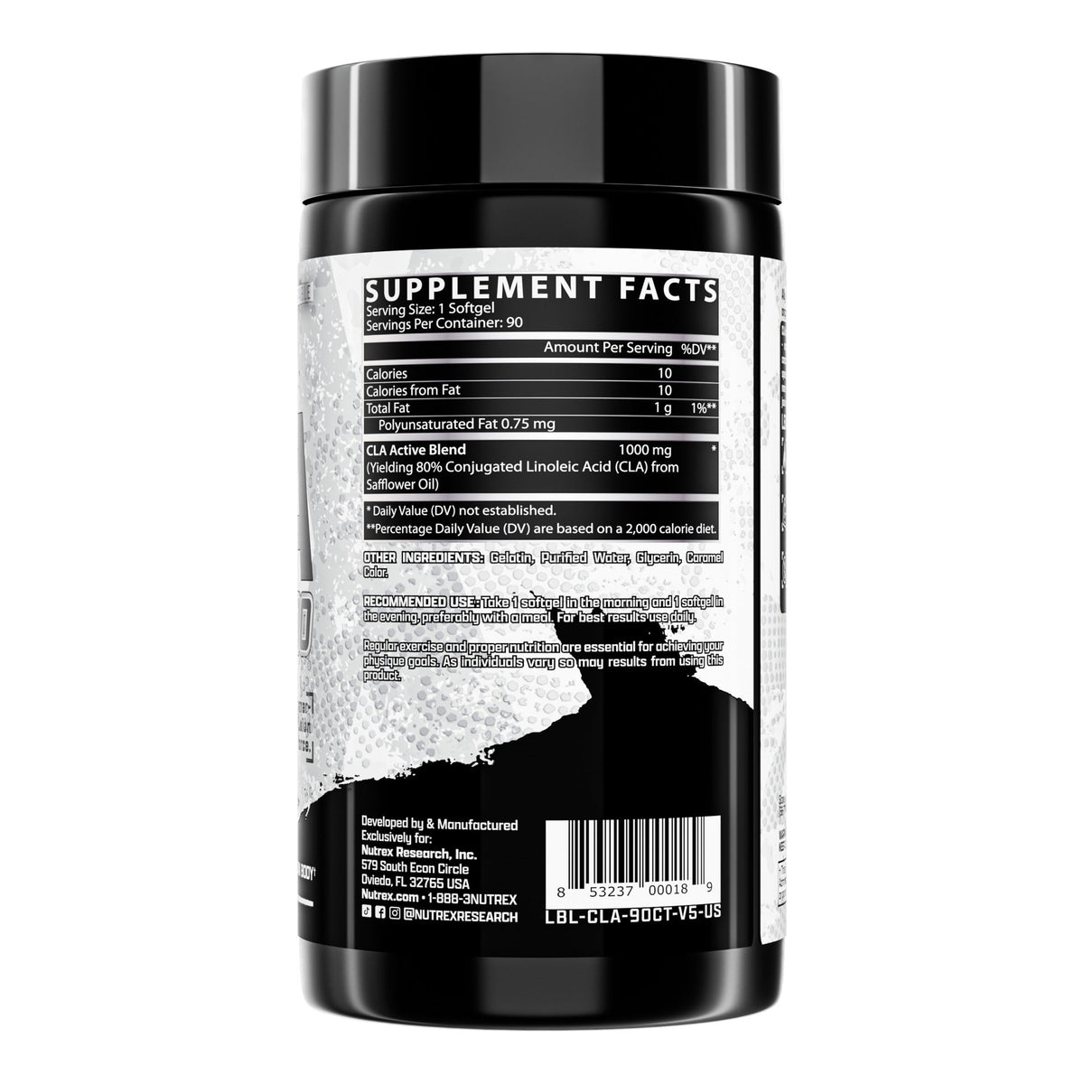 Nutrition facts for Nutrex CLA 1000 90 Softgels