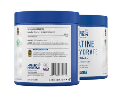 Nutrition facts for Applied Nutrition Creatine Monohydrate 250g (Flavored/Unflavored) - Icy Blue Razz