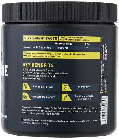 Nutrition facts for Basix L-Glutamine 300G