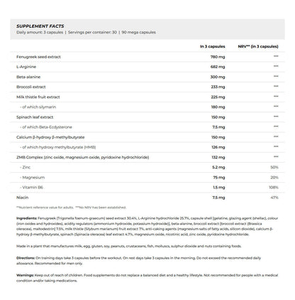 Nutrition facts for BioTechUSA Black Test 90 Capsules