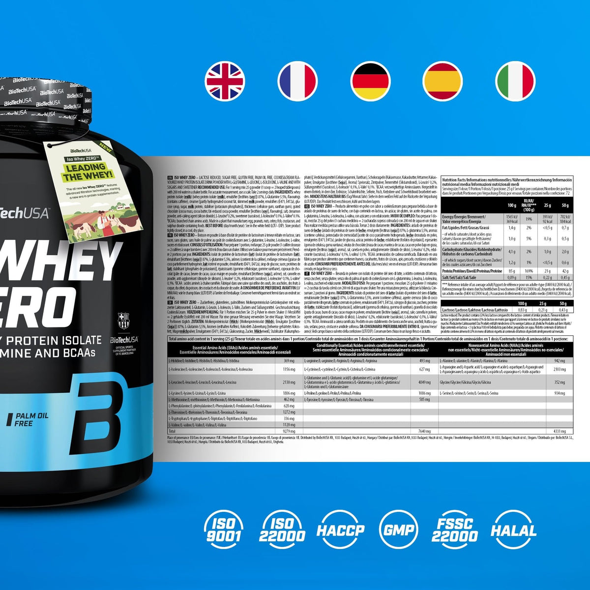 Nutrition facts for BioTechUSA Iso Whey Zero 1.82KG - Cookies & Cream