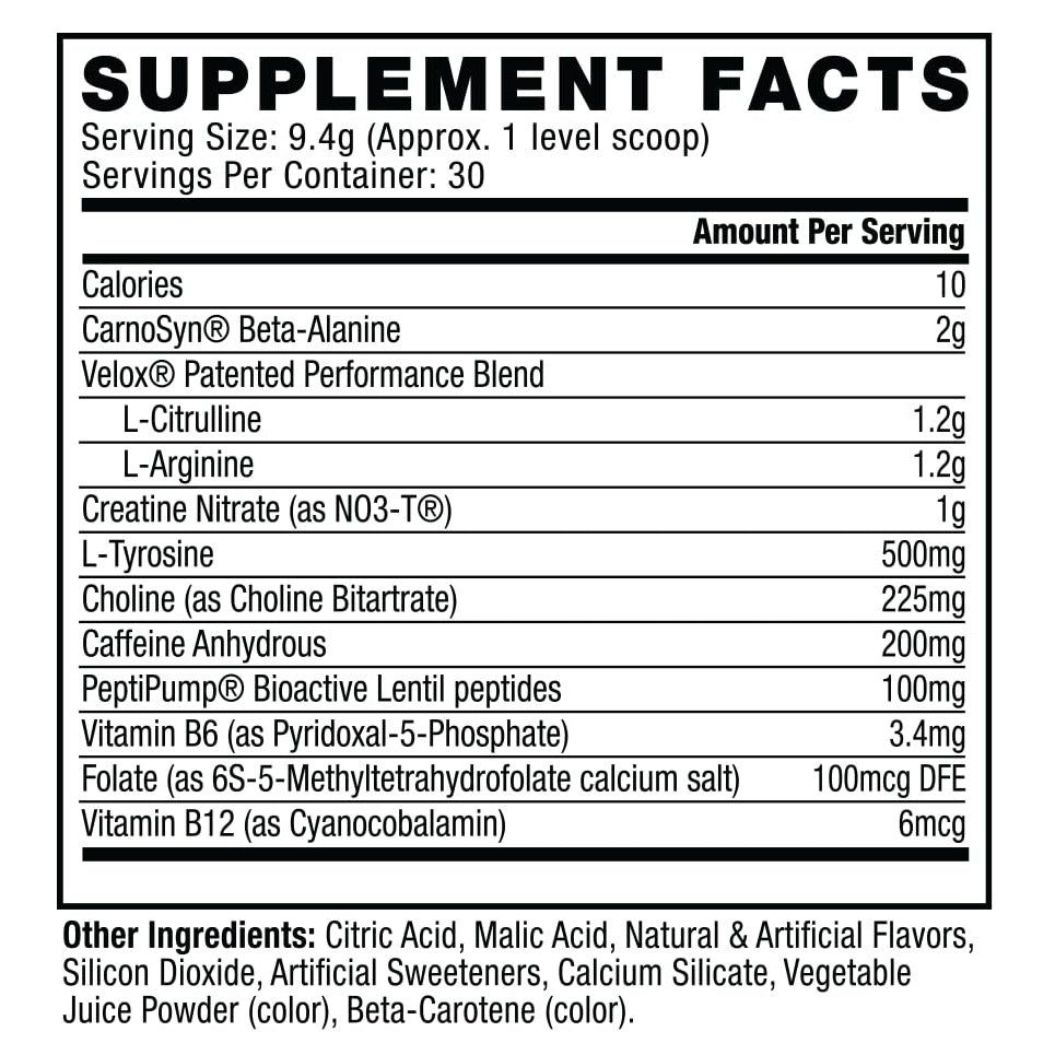 Nutrition facts for Cellucor C4 ORIGINAL Preworkout - Fruit Punch