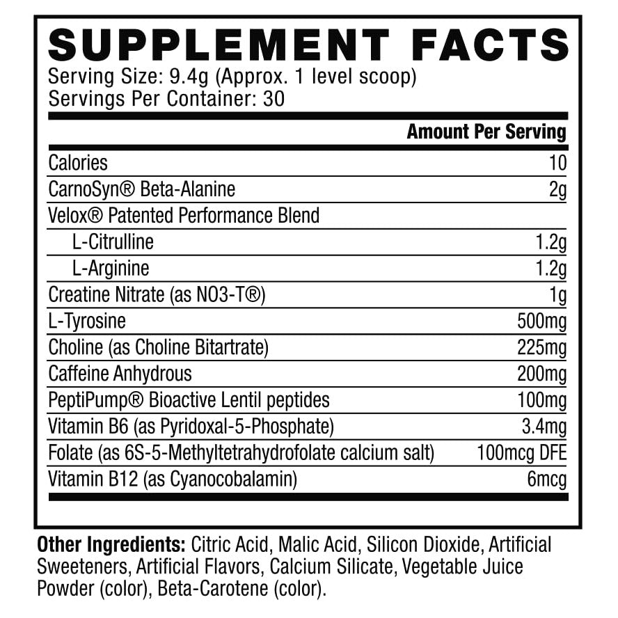 Nutrition facts for Cellucor C4 ORIGINAL Preworkout - Watermelon