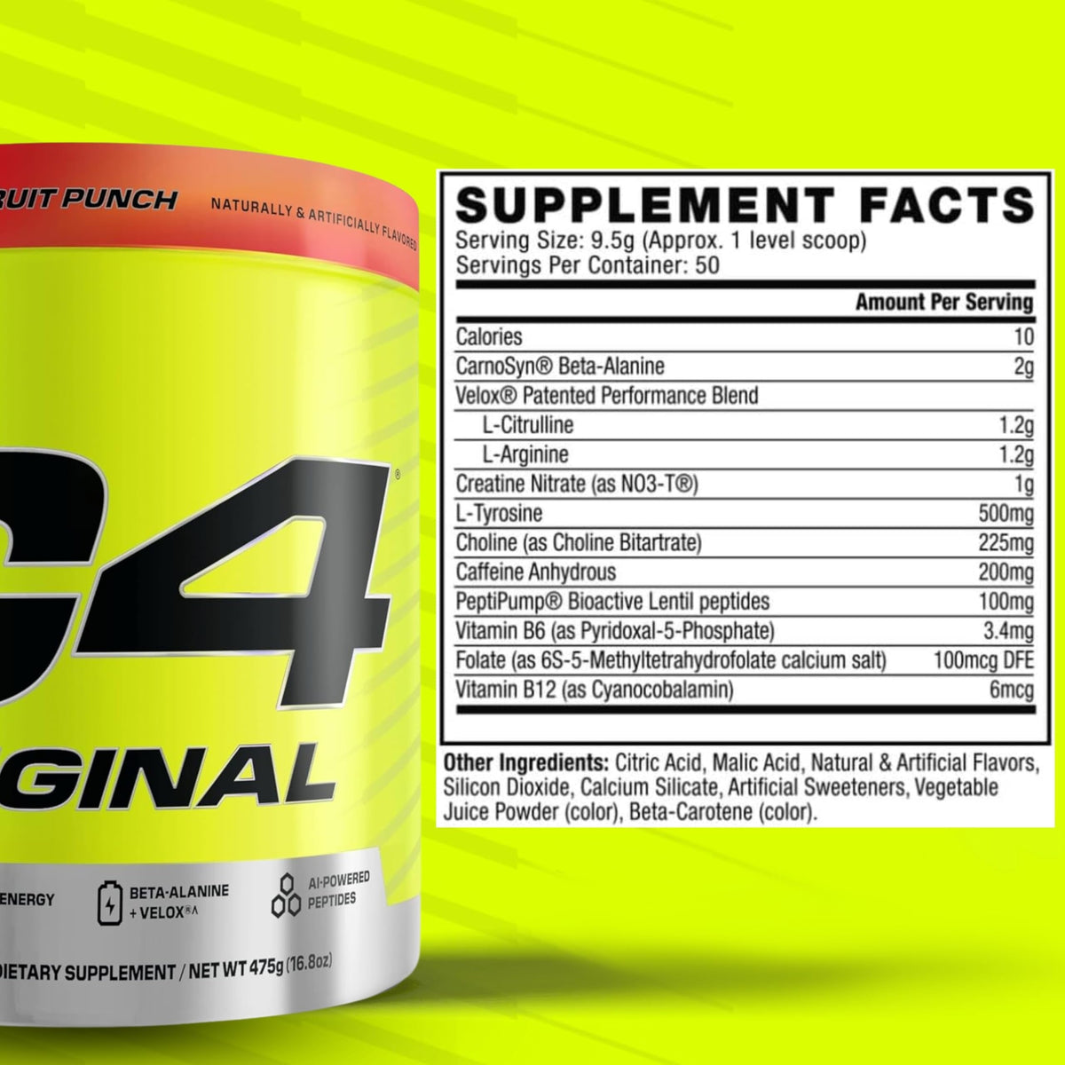 Nutrition facts for Cellucor C4 ORIGINAL Preworkout - Fruit Punch