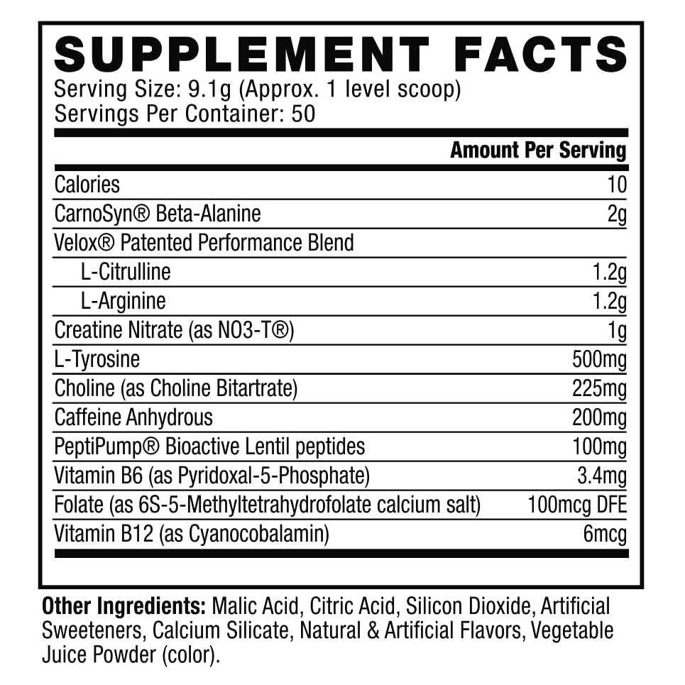Nutrition facts for Cellucor C4 ORIGINAL Preworkout - Grape