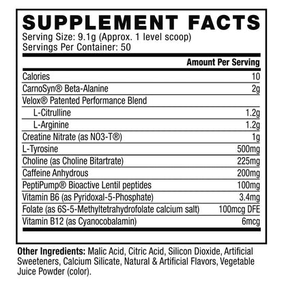 Nutrition facts for Cellucor C4 ORIGINAL Preworkout - Grape