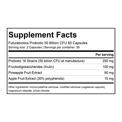 Supplement facts for Futurebiotics Probiotic 50 Billion CFU