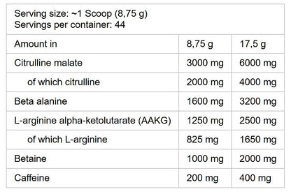 Nutrition facts for Kevin Levrone Maryland Muscle Machine Preworkout - Lychee