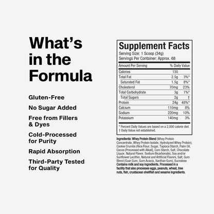 Nutrition facts for MuscleTech Nitro-Tech Whey Gold 5LBS - Cookies & Cream