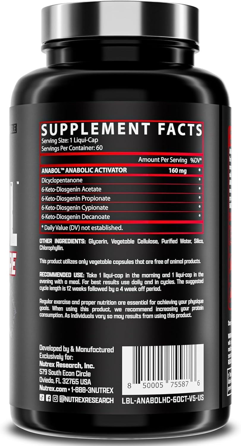 Nutrition facts for Nutrex Anabol Hardcore 60 Capsules