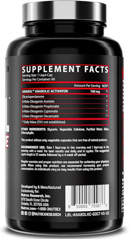 Nutrition facts for Nutrex Anabol Hardcore 60 Capsules