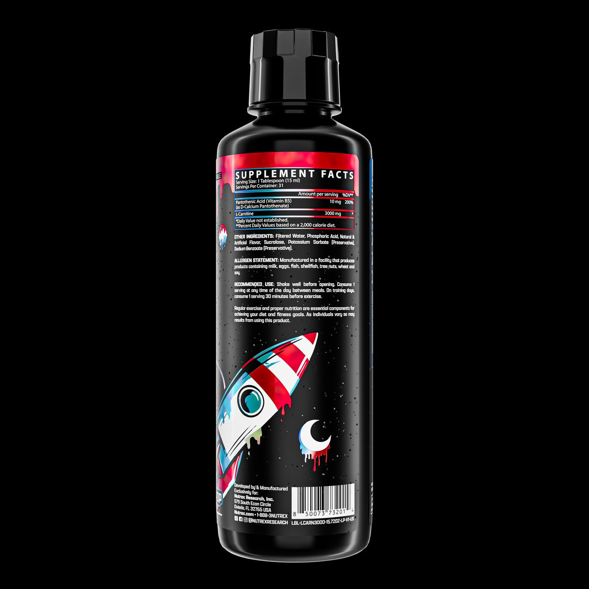 Nutrex Liquid Carnitine 3000 (31 Servings) Lunar Pop: back label