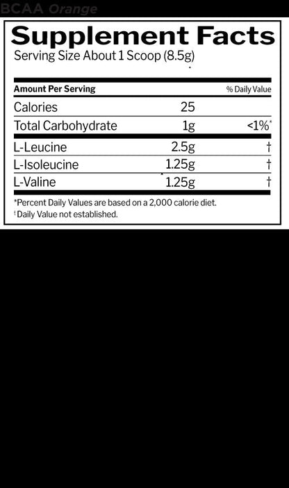 Nutrition facts for Rule 1 R1 BCAA - Orange